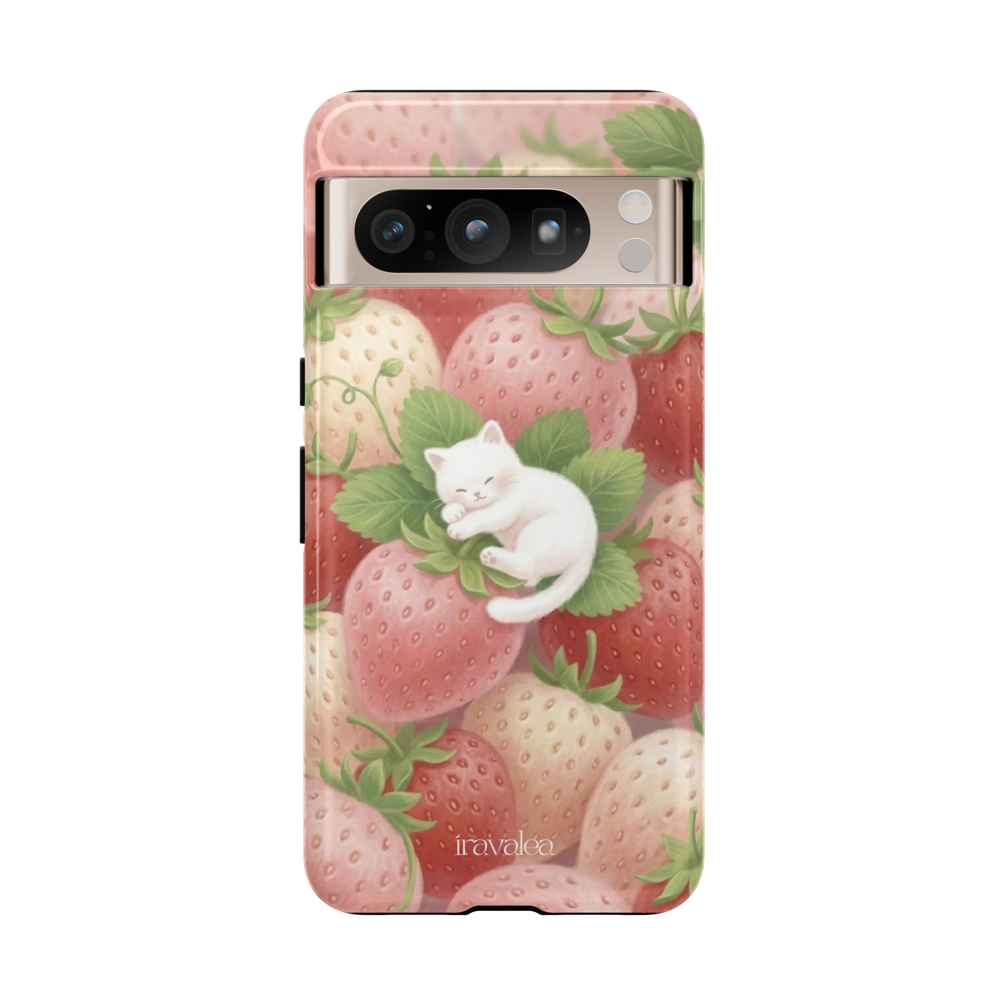 White Sleeping Cat on Strawberries Phone Case