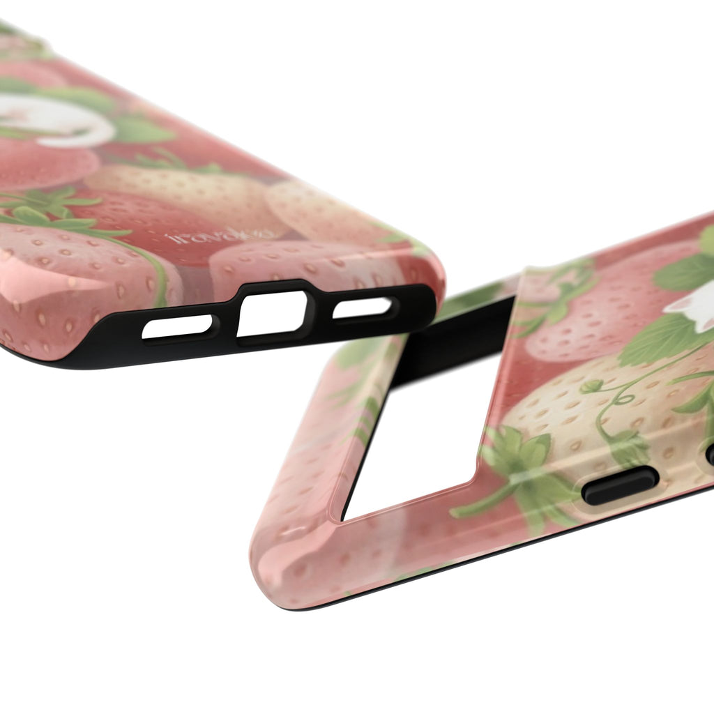 White Sleeping Cat on Strawberries Phone Case