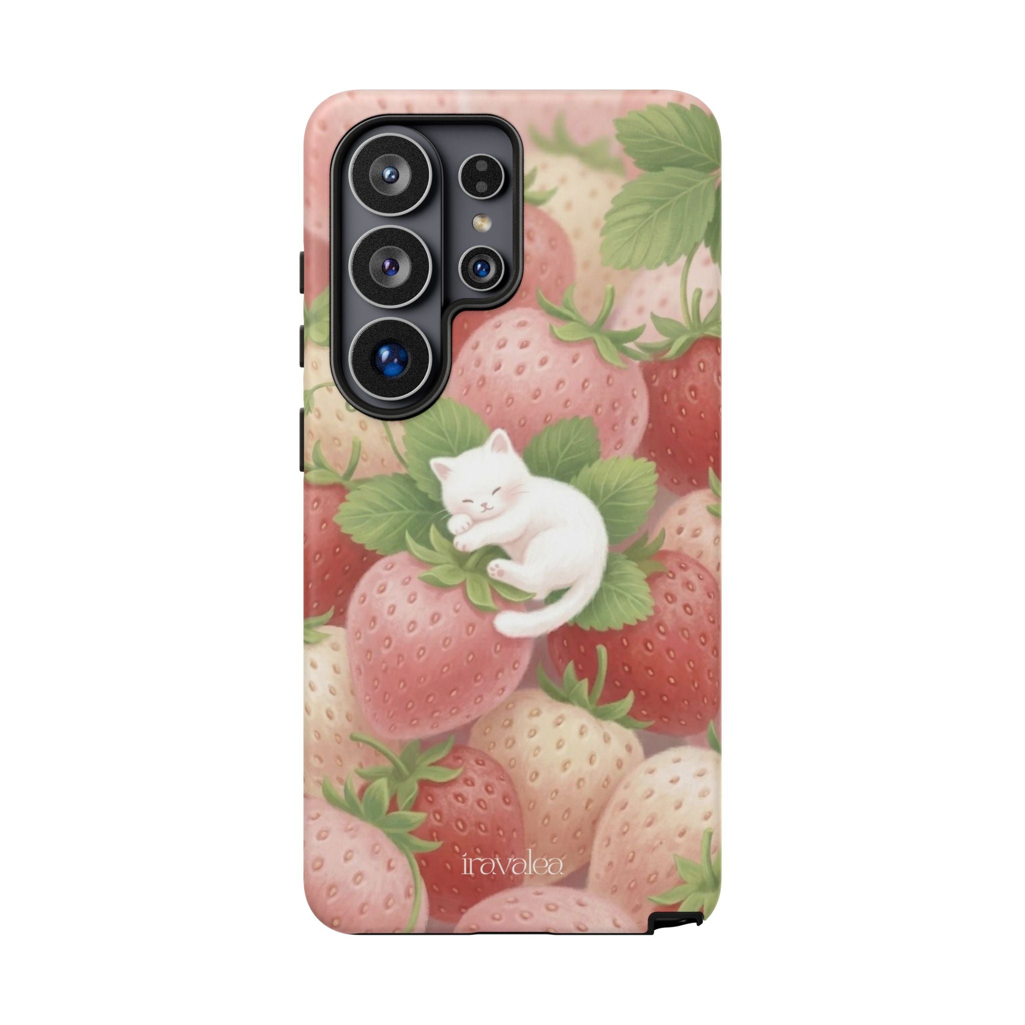 White Sleeping Cat on Strawberries Phone Case