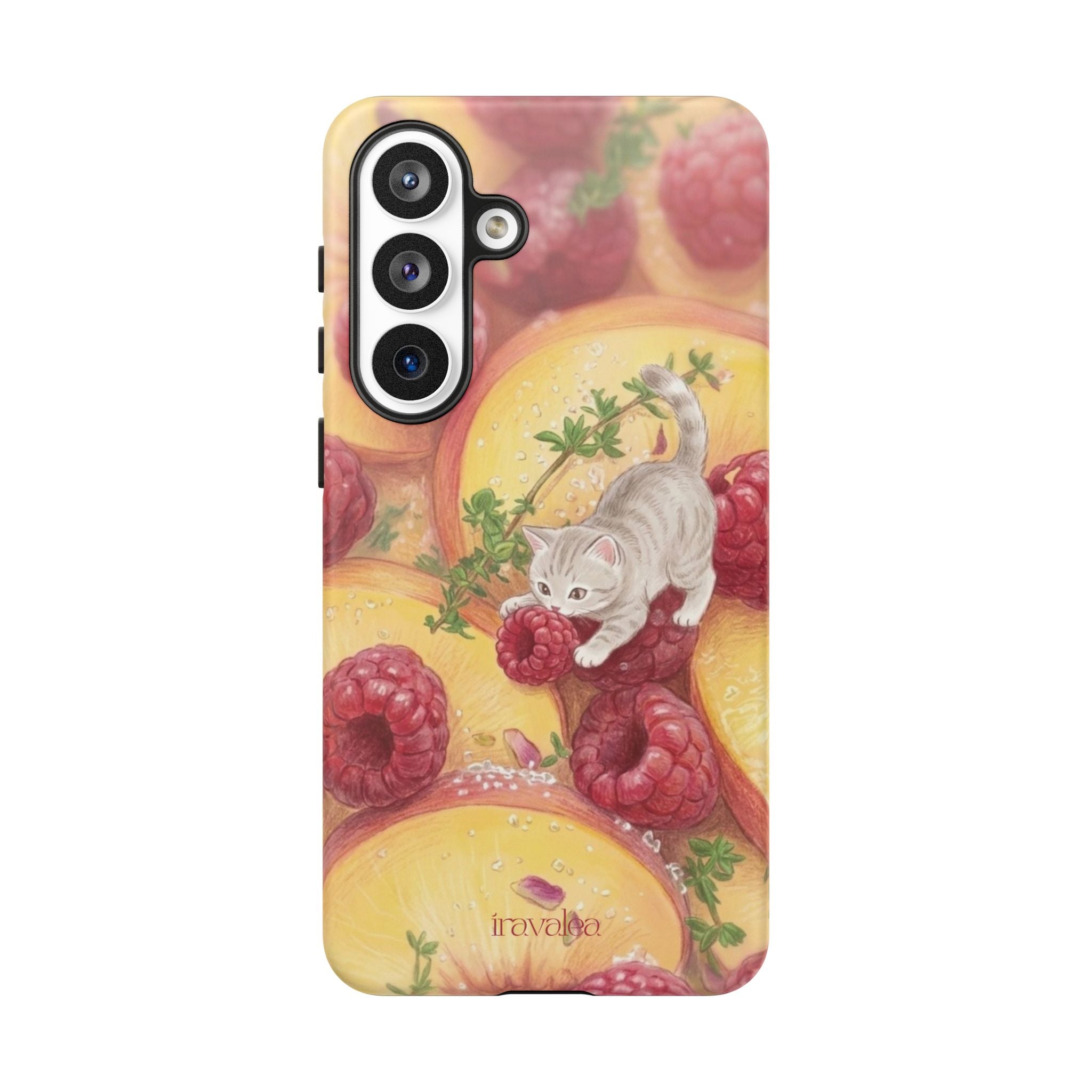 Cat with Raspberries and Peach Slices Phone Case
