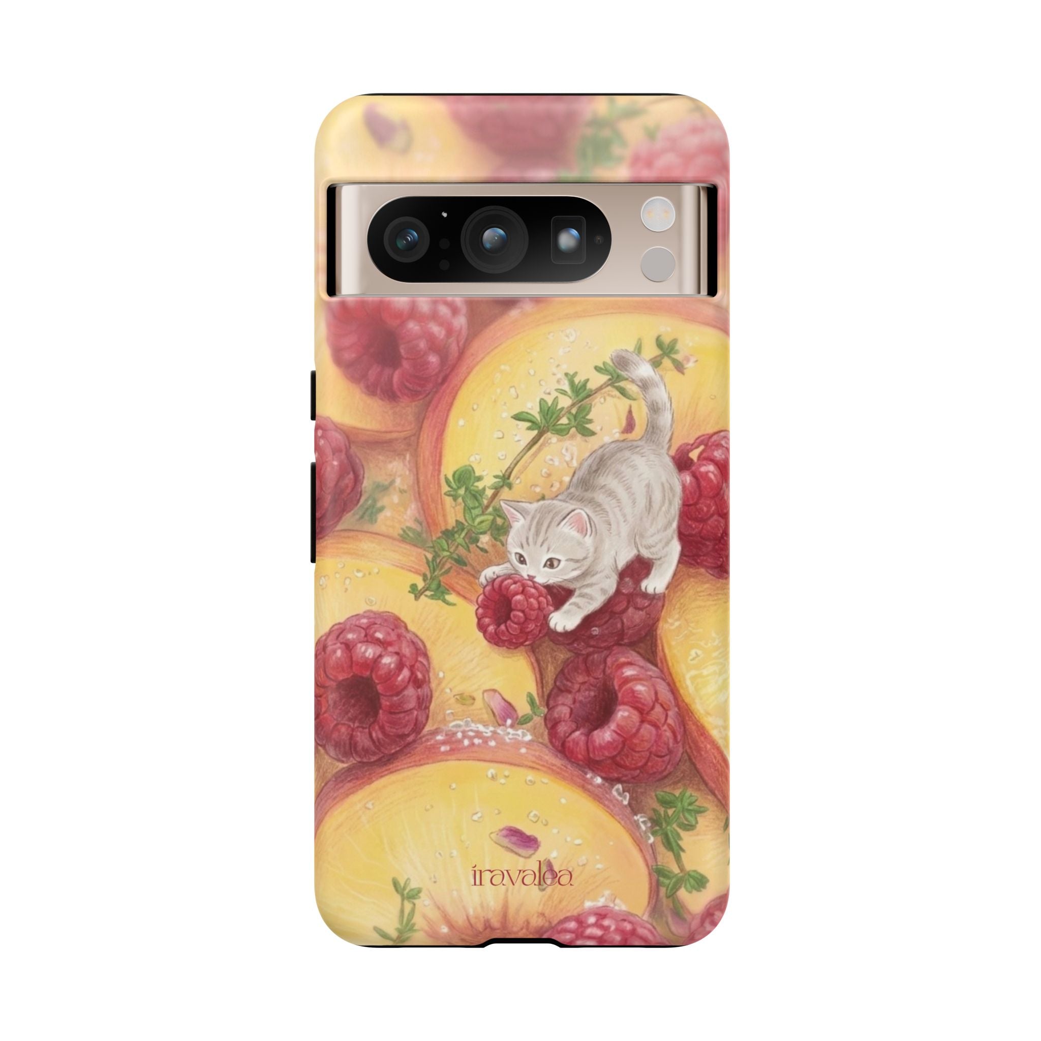 Cat with Raspberries and Peach Slices Phone Case
