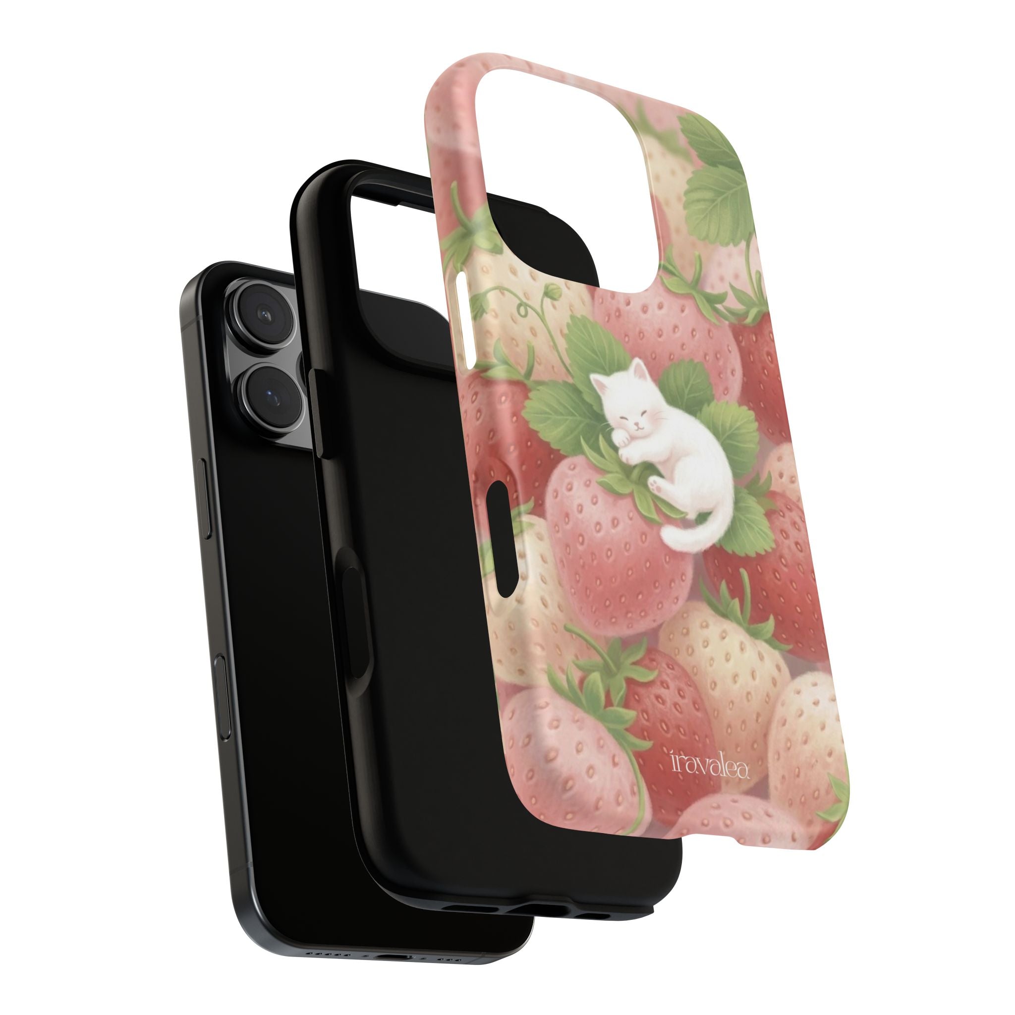 White Sleeping Cat on Strawberries Phone Case