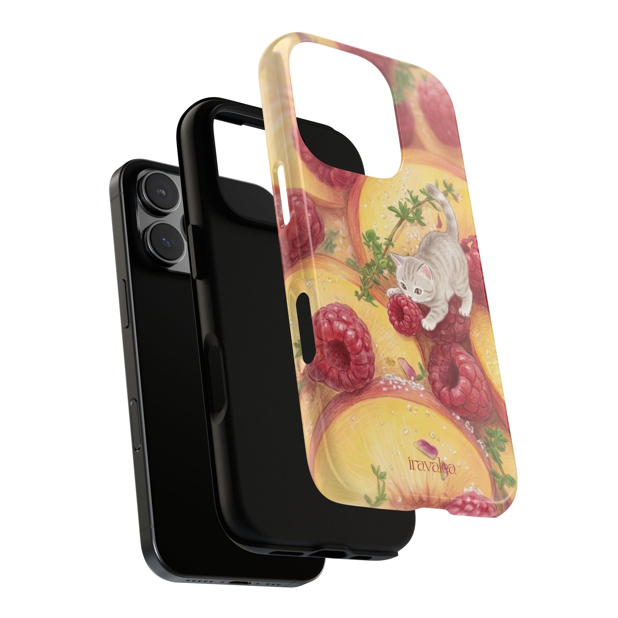 Cat with Raspberries and Peach Slices Phone Case