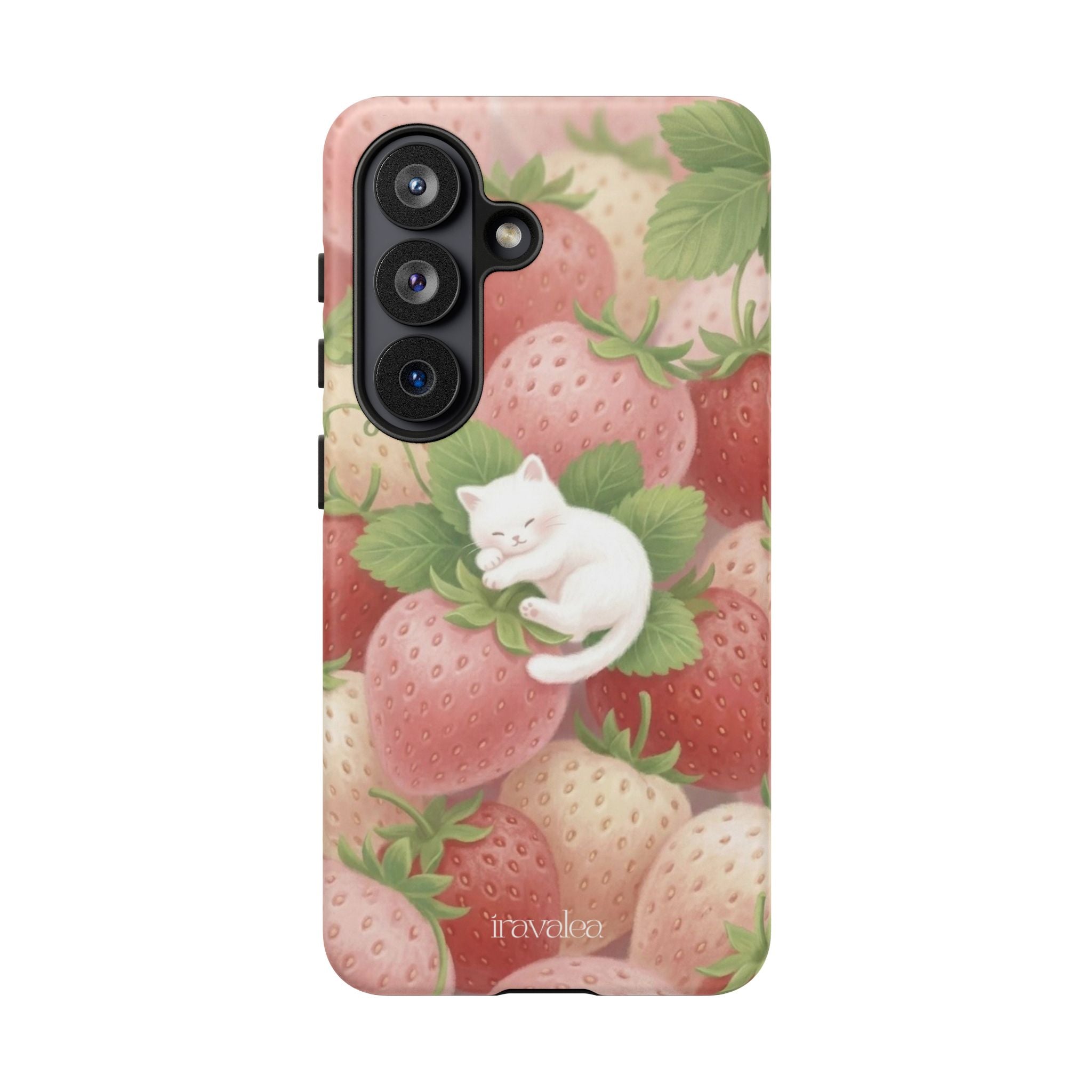 White Sleeping Cat on Strawberries Phone Case