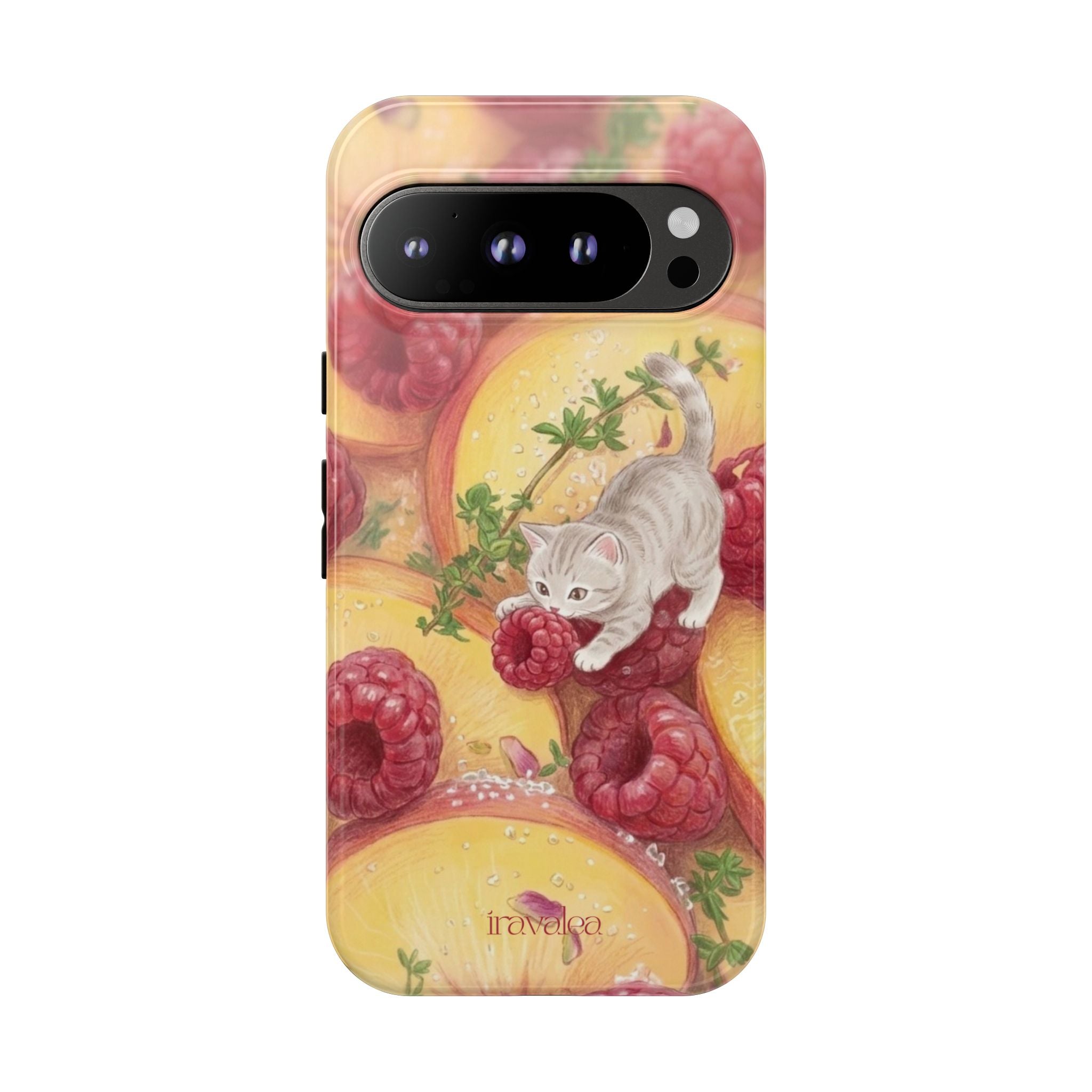 Cat with Raspberries and Peach Slices Phone Case