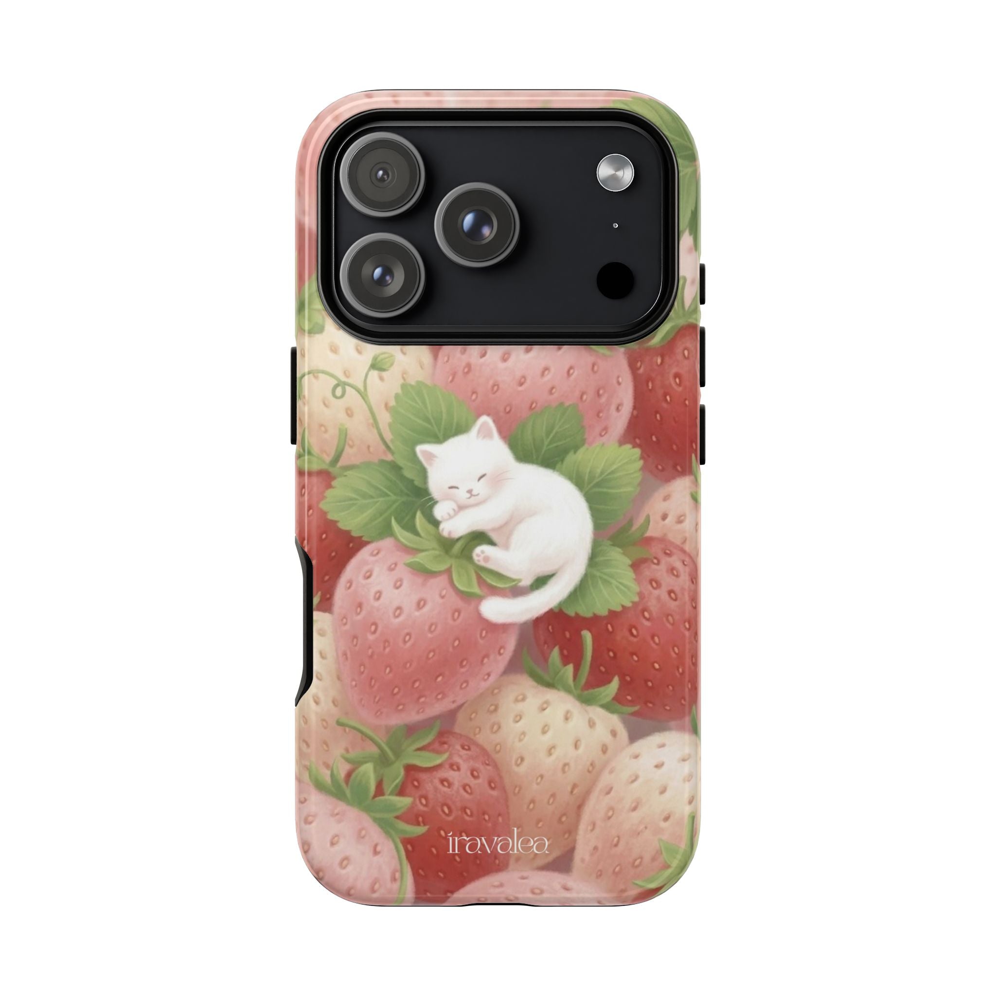 White Sleeping Cat on Strawberries Phone Case