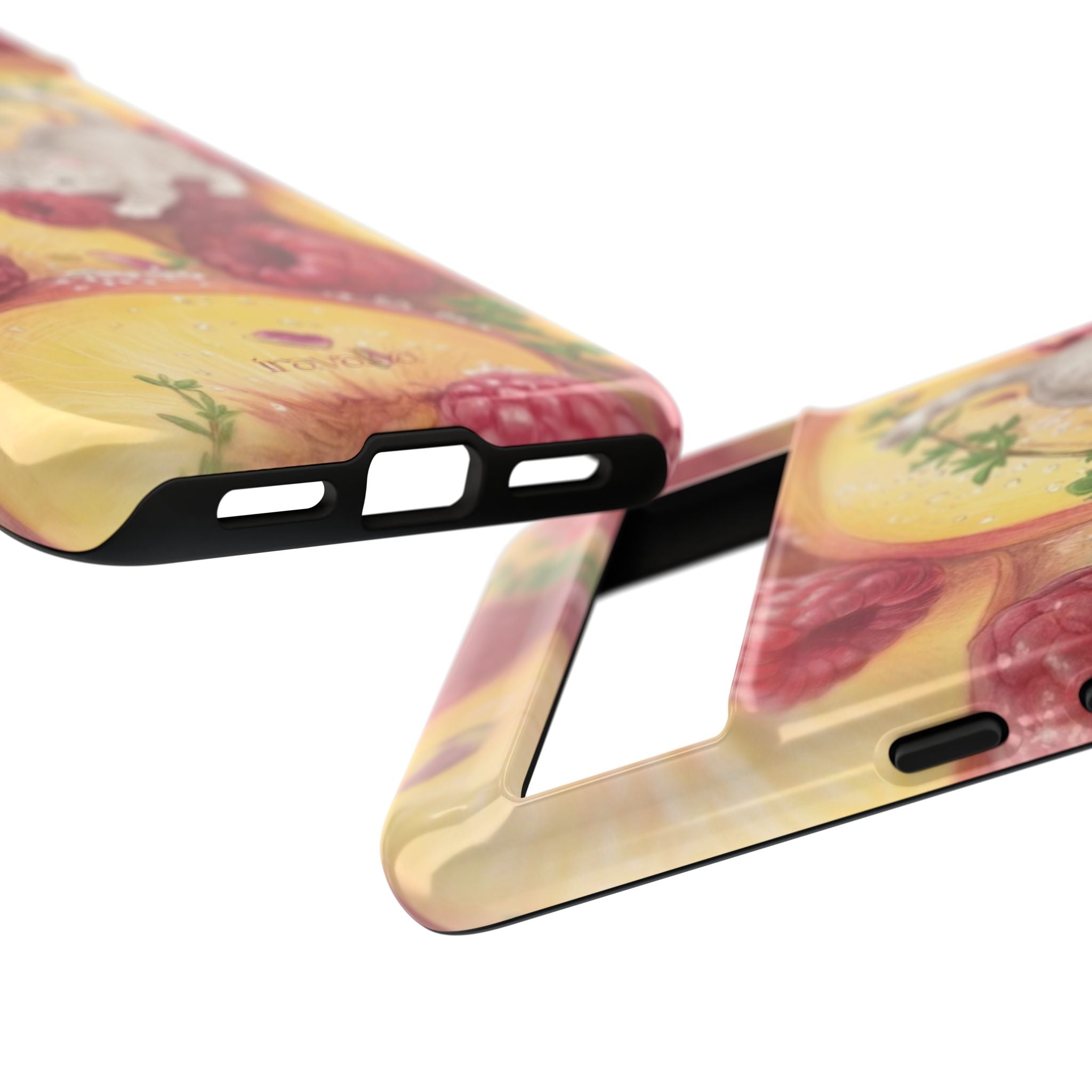 Cat with Raspberries and Peach Slices Phone Case