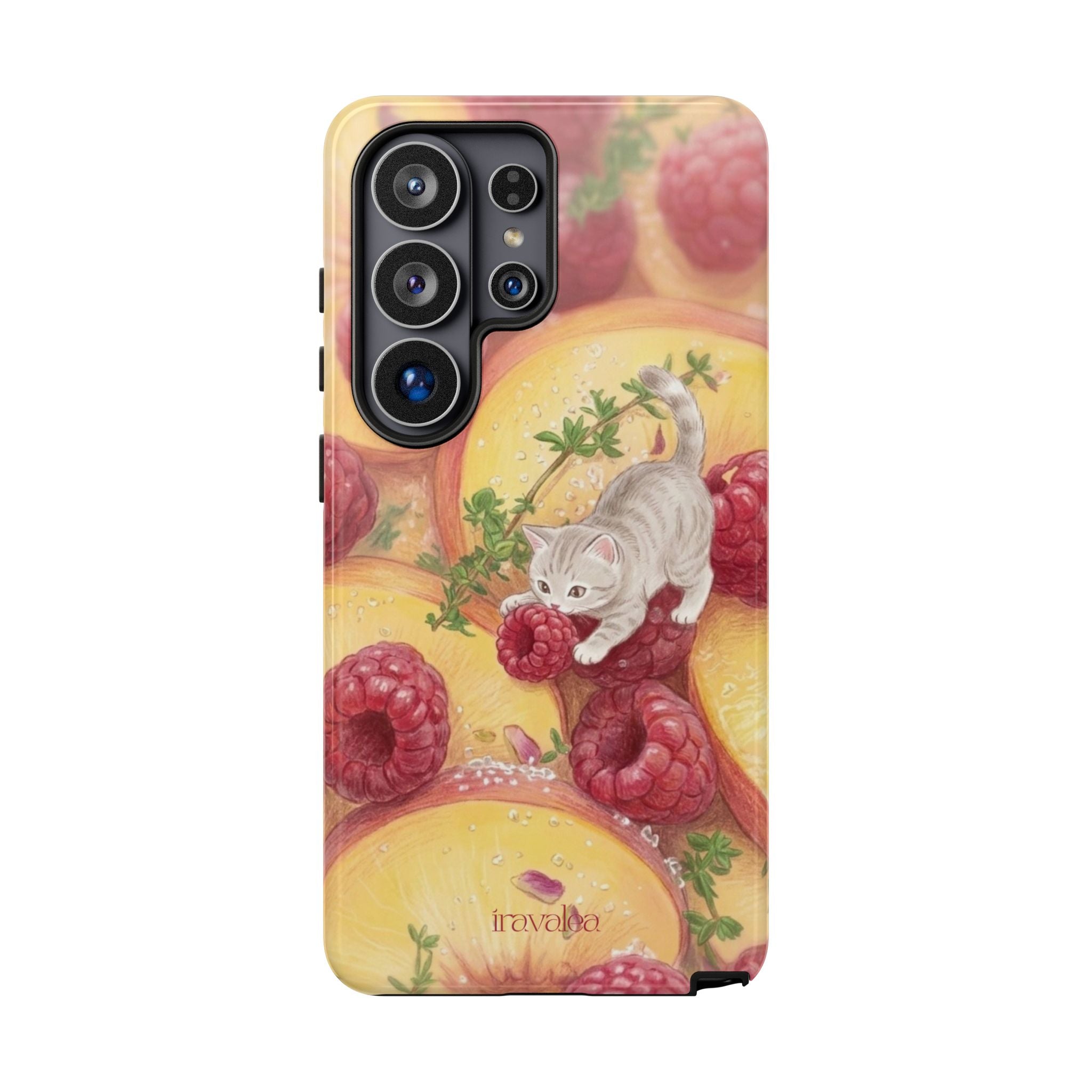 Cat with Raspberries and Peach Slices Phone Case