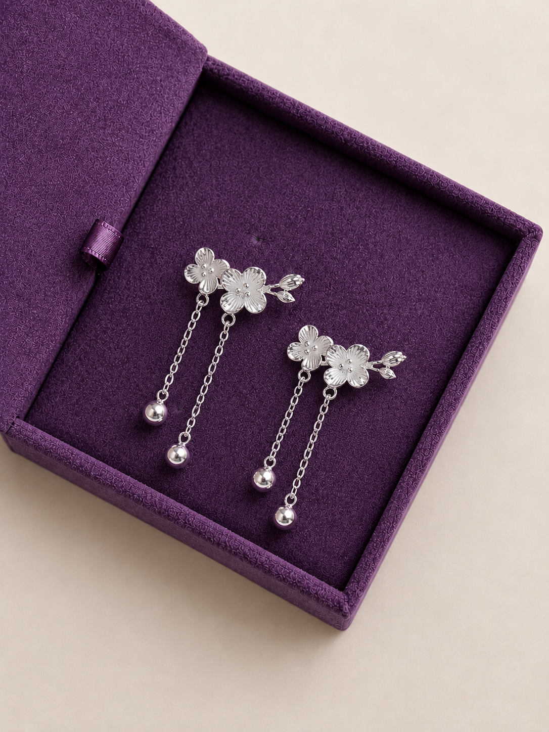 Silver Sakura Drop Earrings