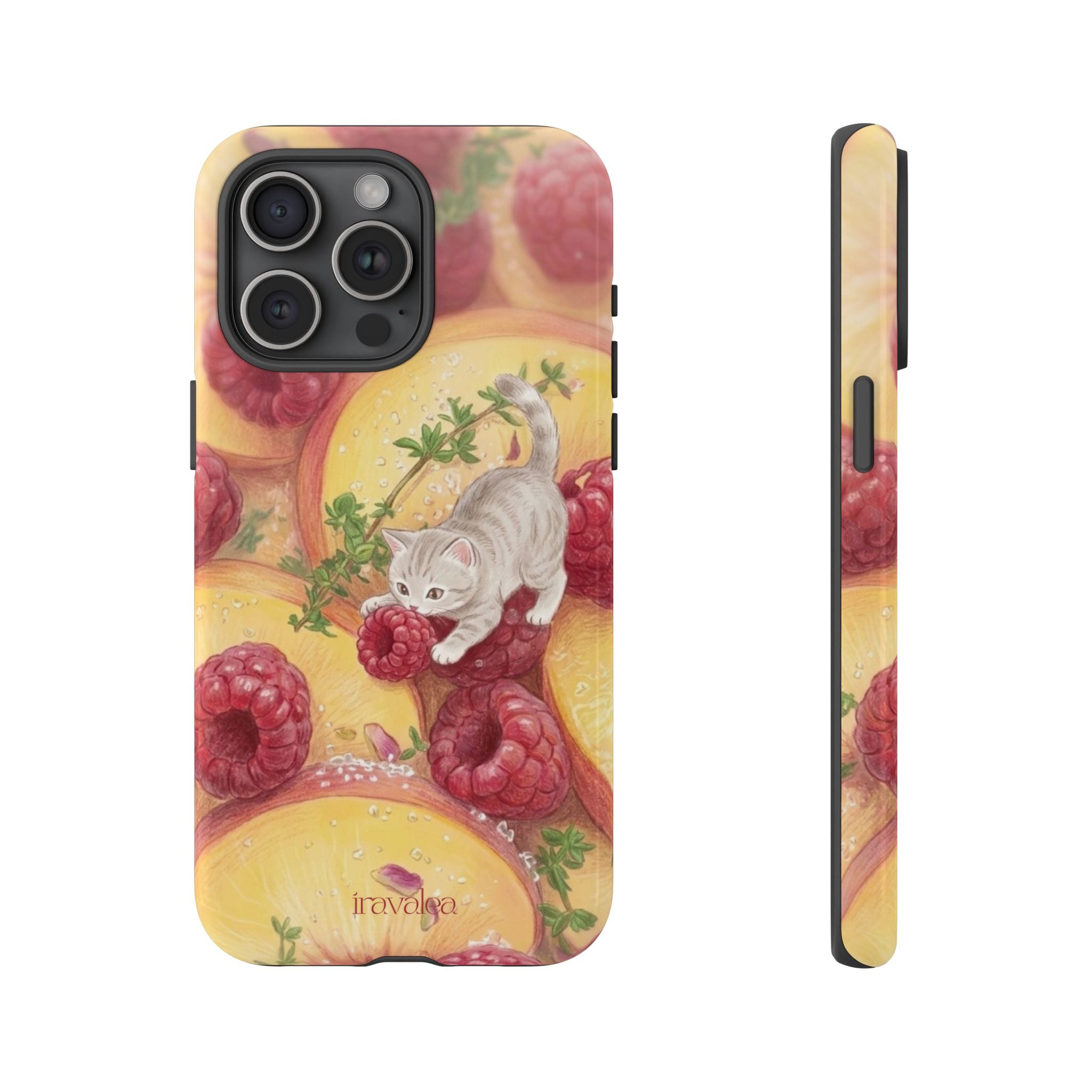 Cat with Raspberries and Peach Slices Phone Case