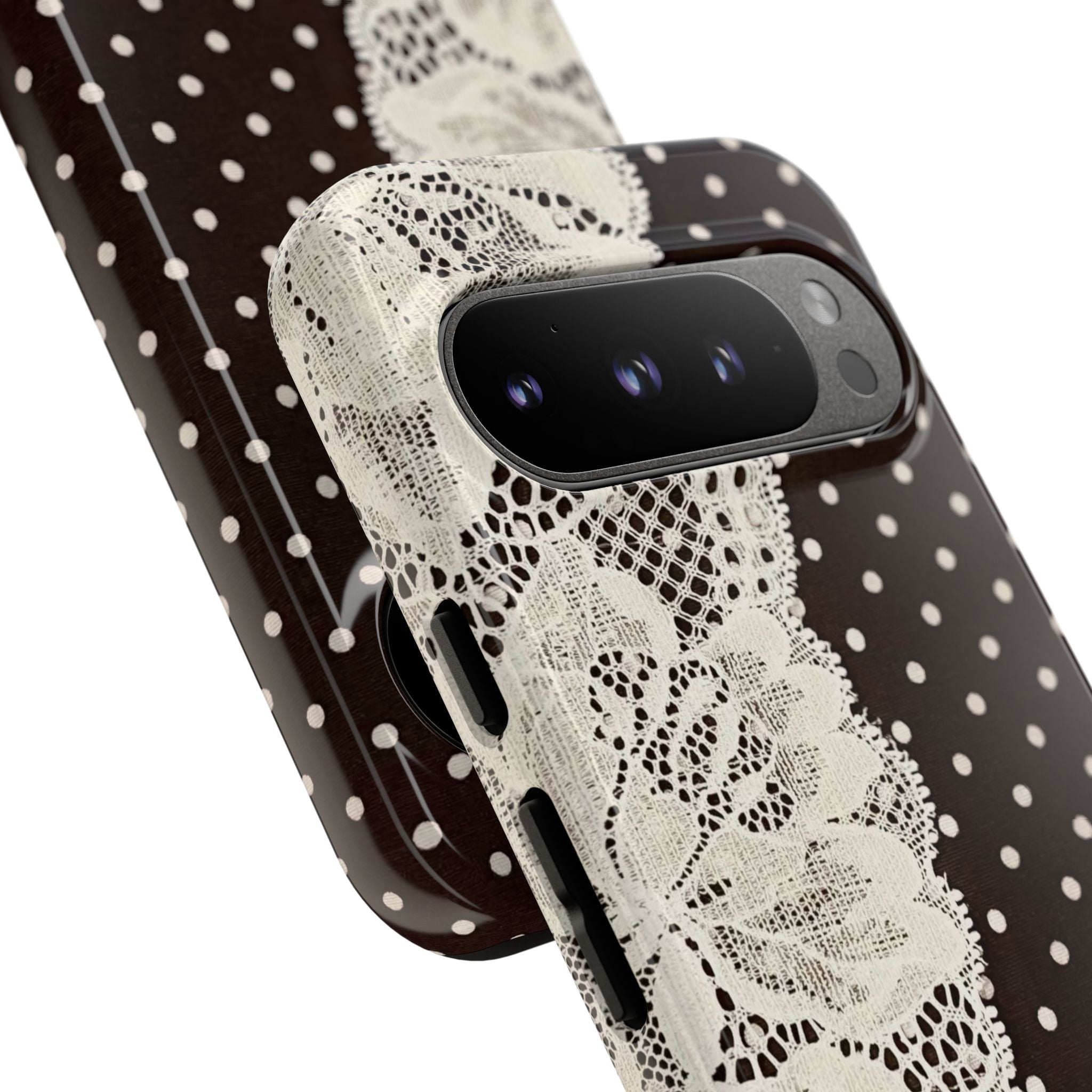 Brown Polka Dot and Lace Phone Case