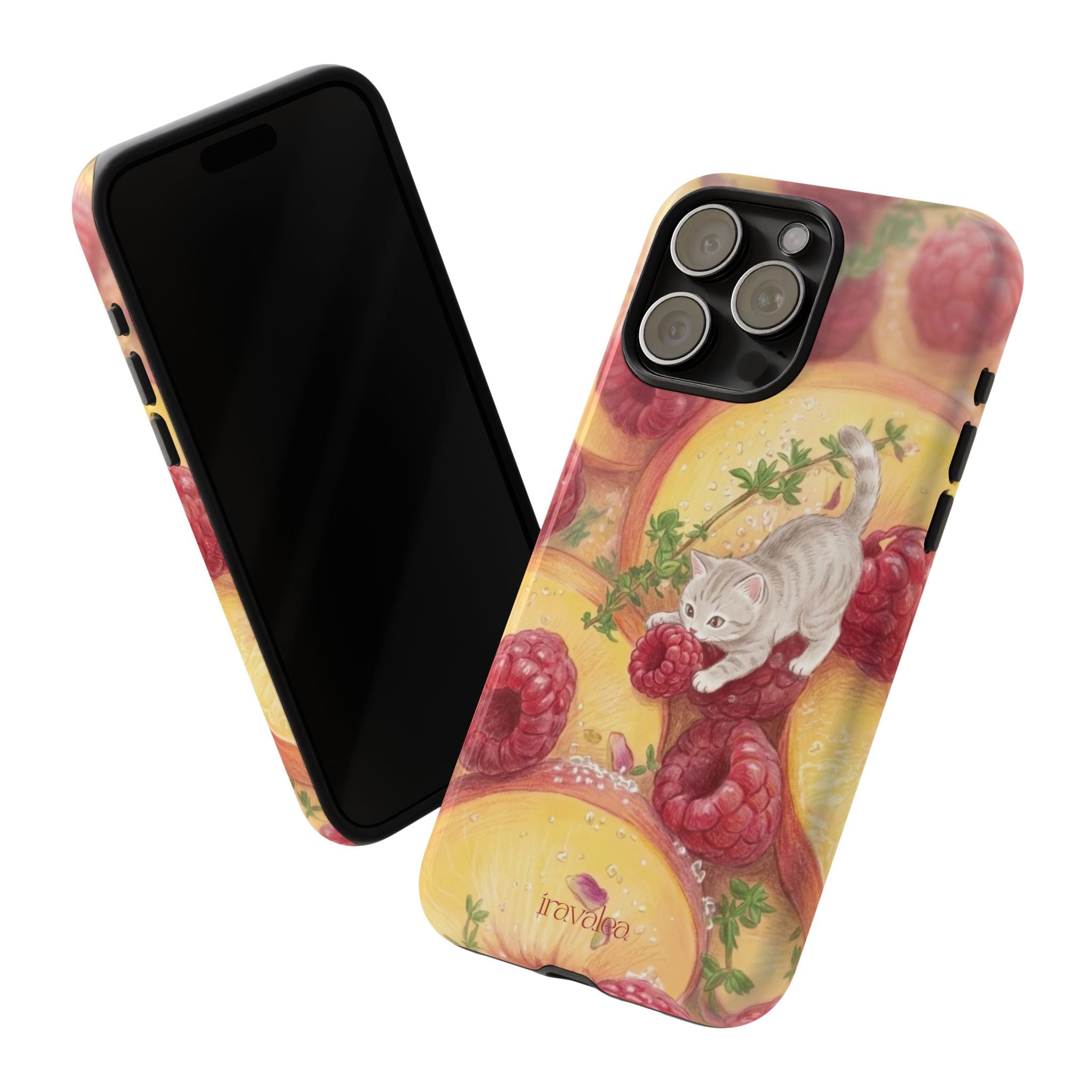 Cat with Raspberries and Peach Slices Phone Case