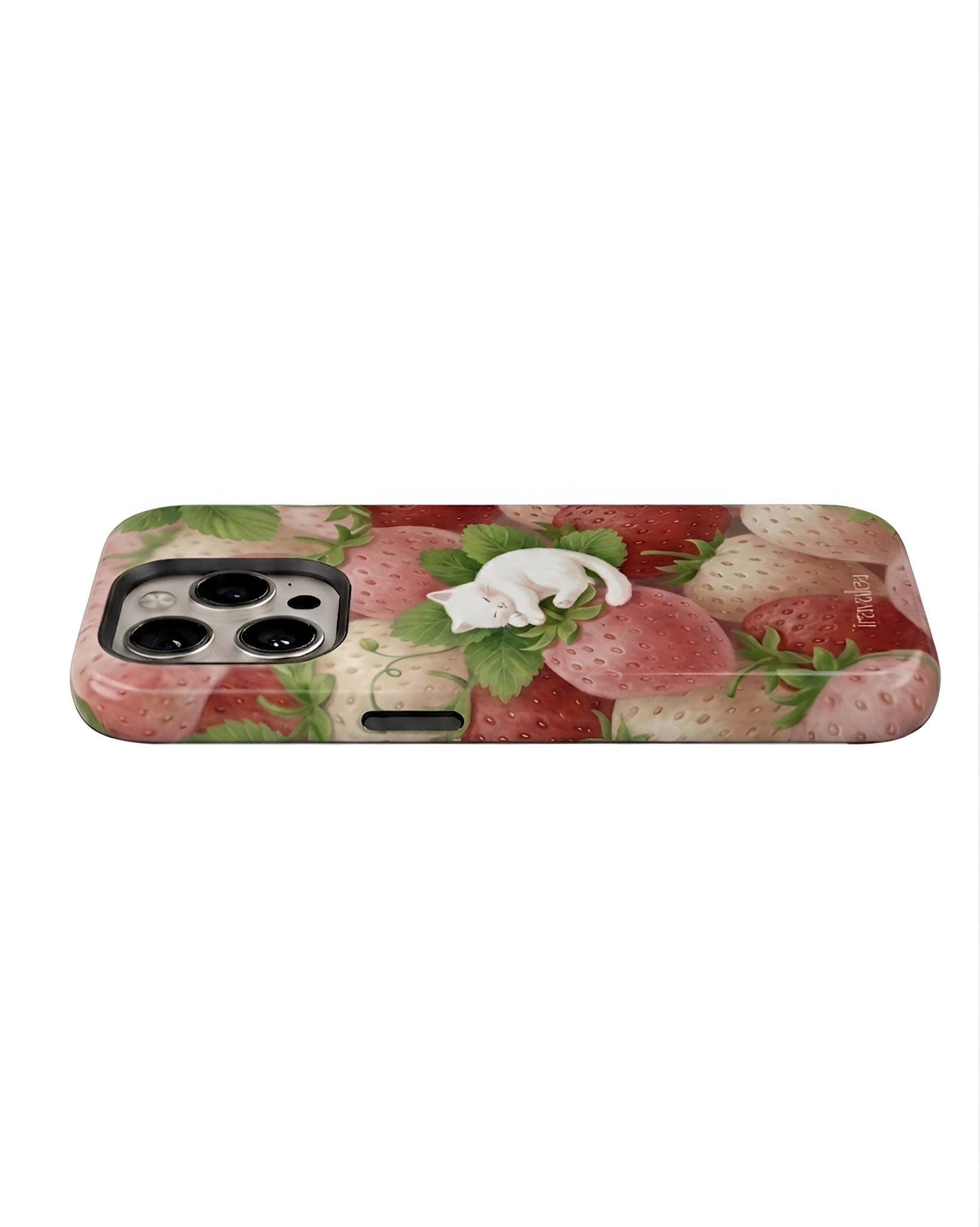 White Sleeping Cat on Strawberries Phone Case