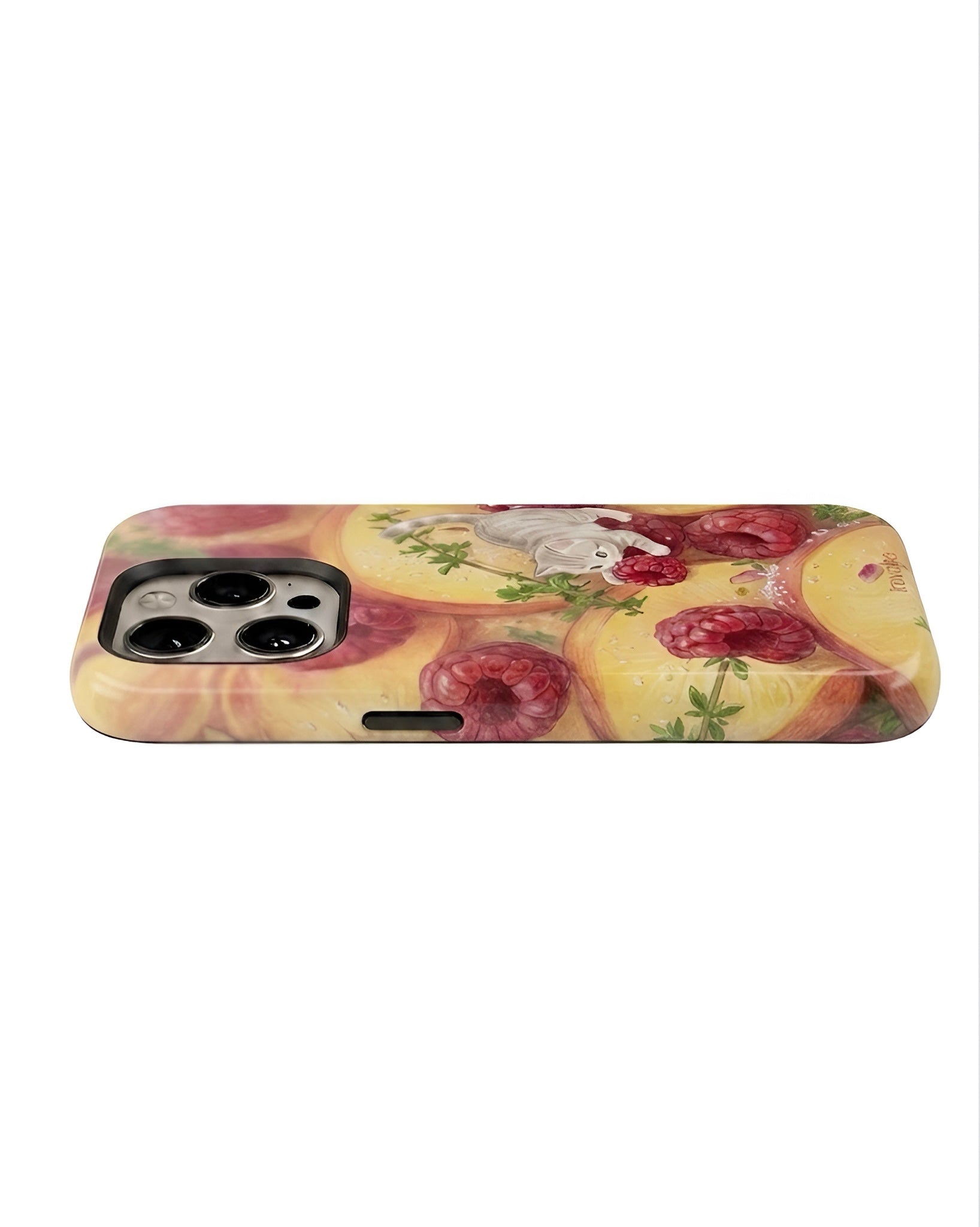 Cat with Raspberries and Peach Slices Phone Case