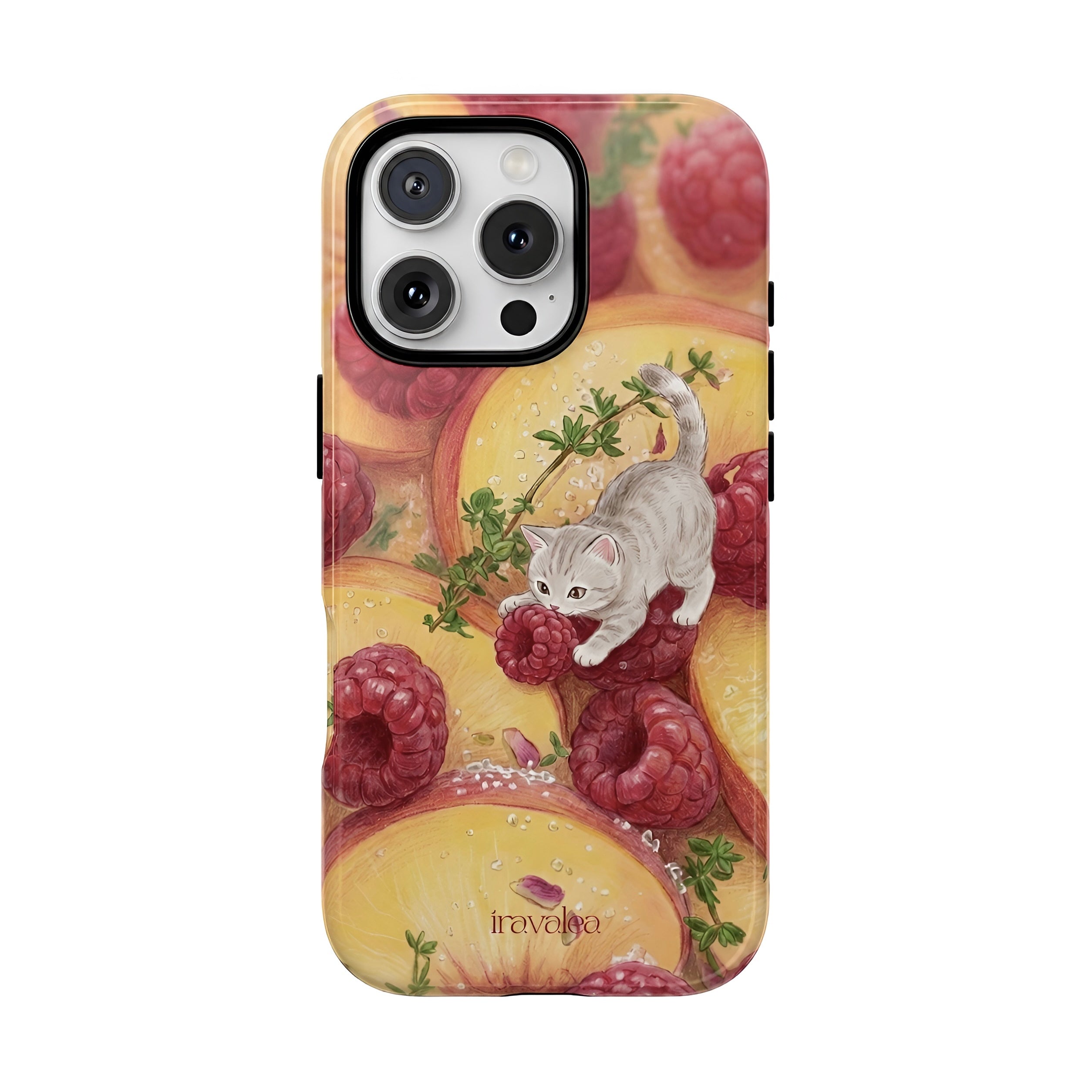 Cat with Raspberries and Peach Slices Phone Case