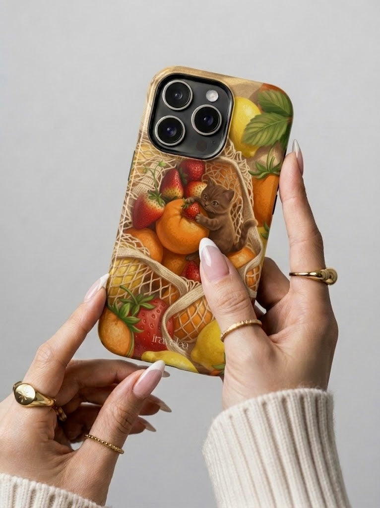 Cat in Summery Fruit Basket Phone Case