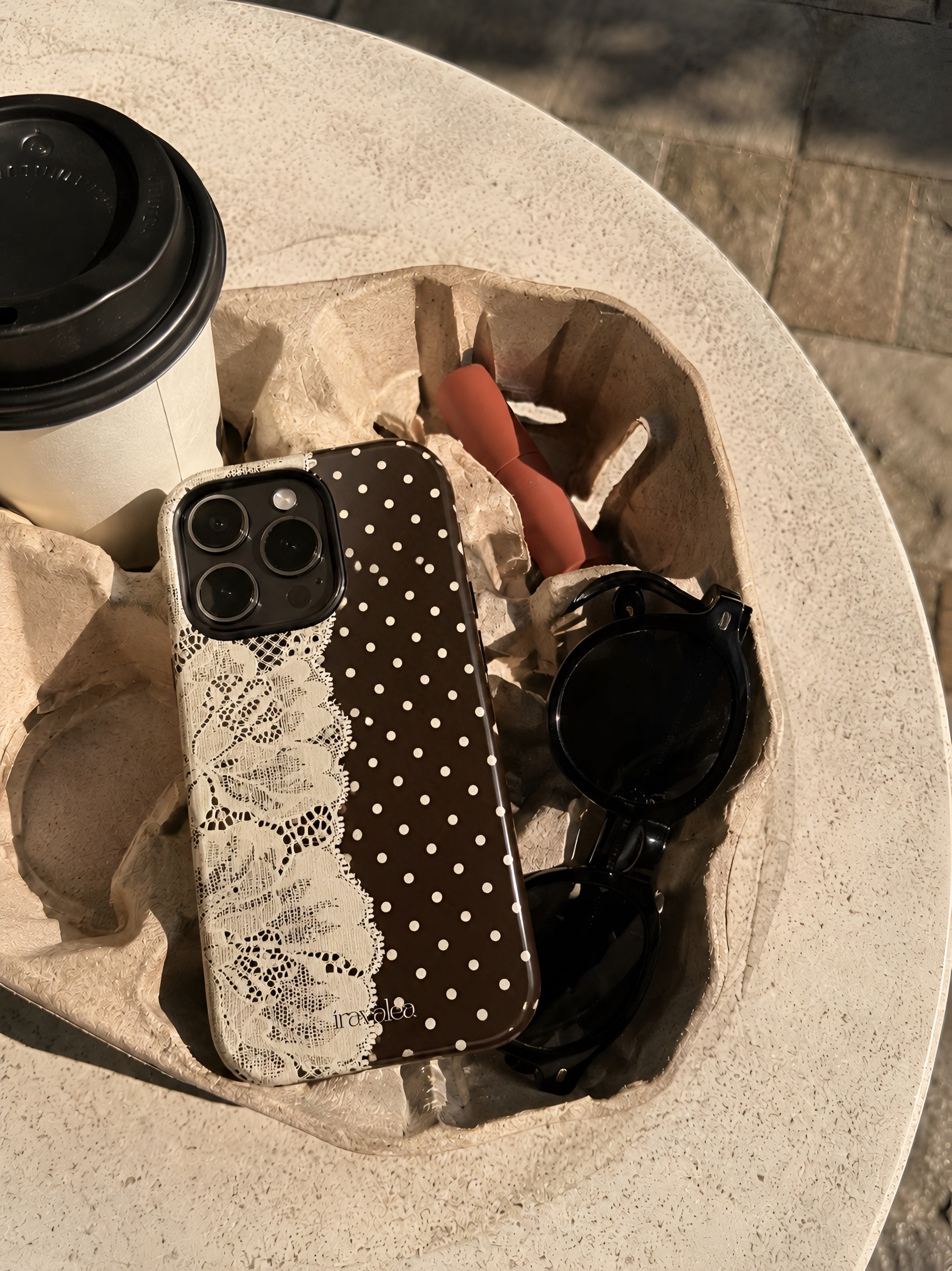 Brown Polka Dot and Lace Phone Case