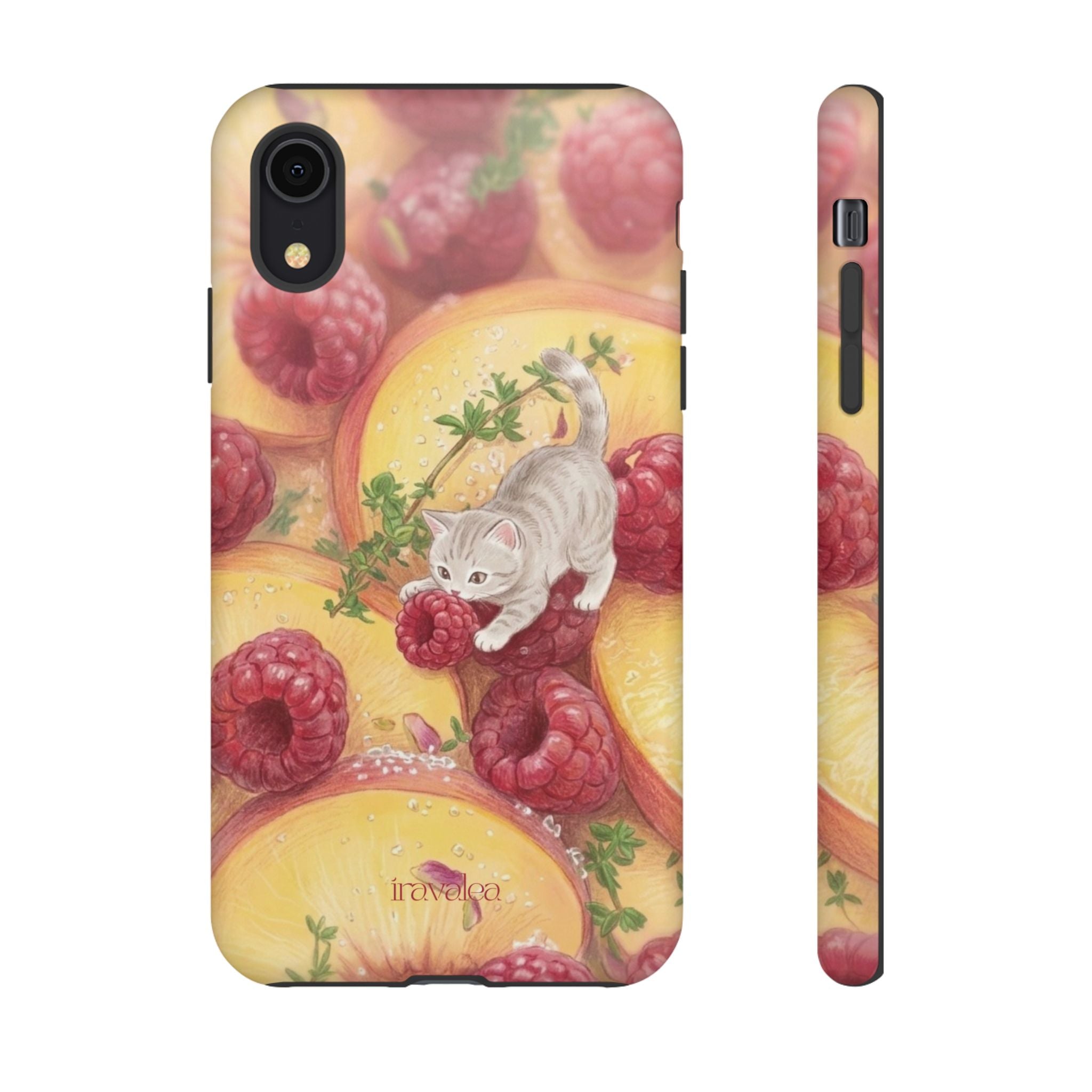 Cat with Raspberries and Peach Slices Phone Case