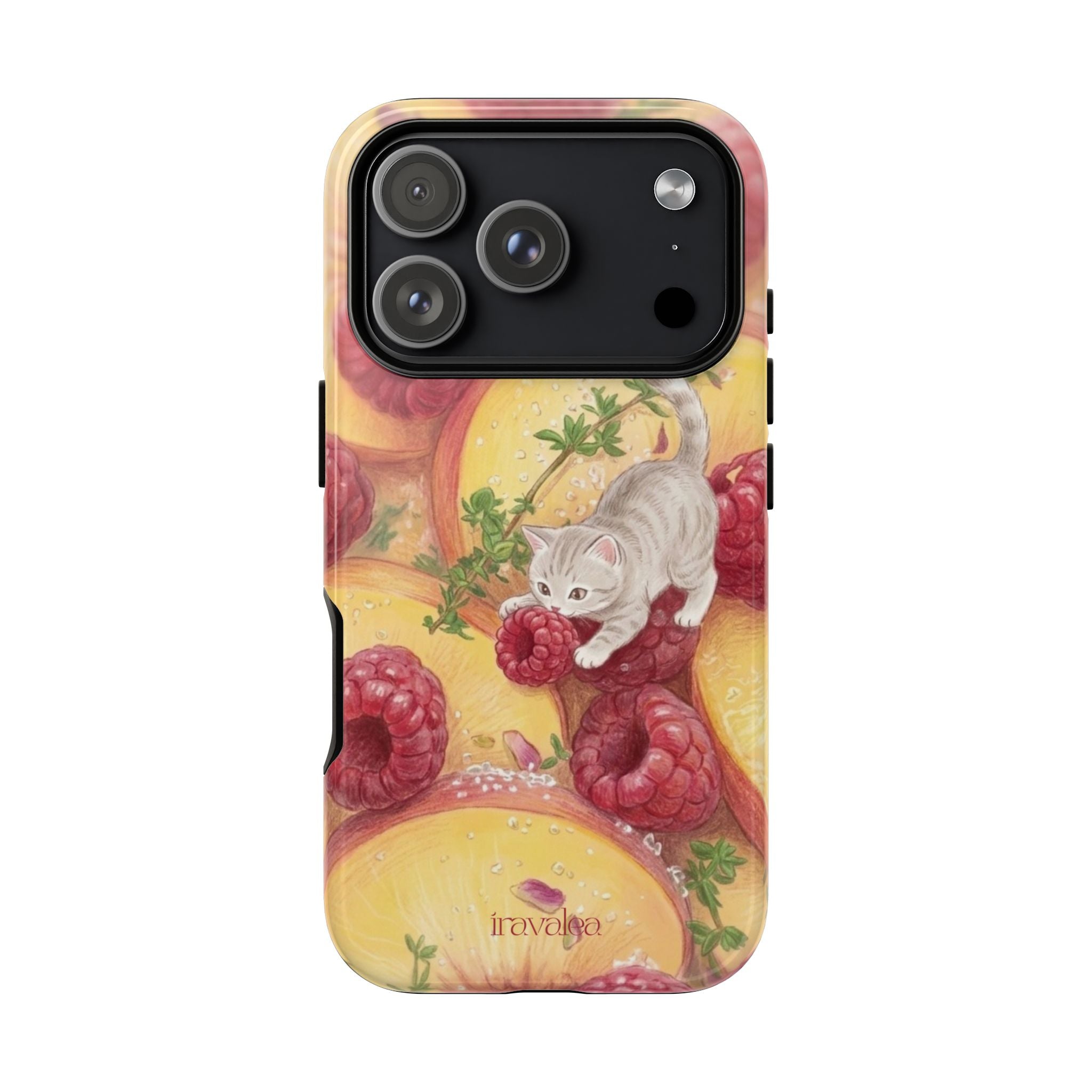 Cat with Raspberries and Peach Slices Phone Case