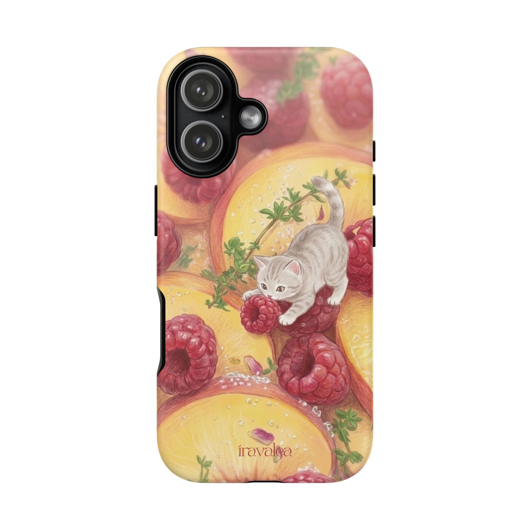 Cat with Raspberries and Peach Slices Phone Case