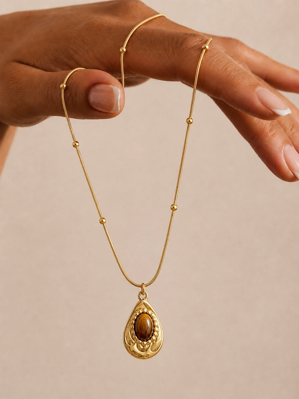 Golden Tiger Teardrop Necklace