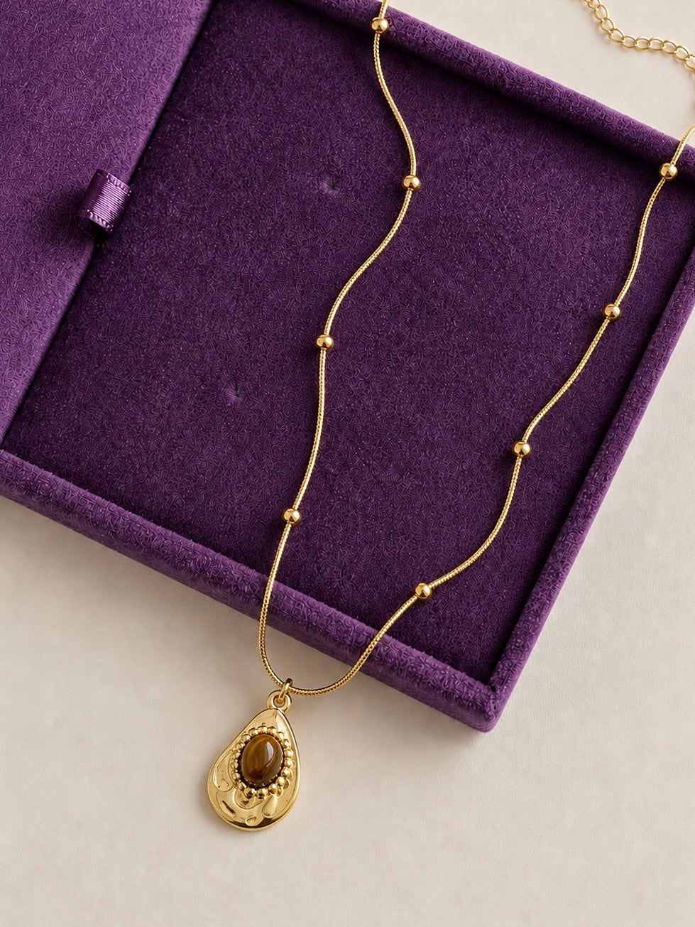 Golden Tiger Teardrop Necklace