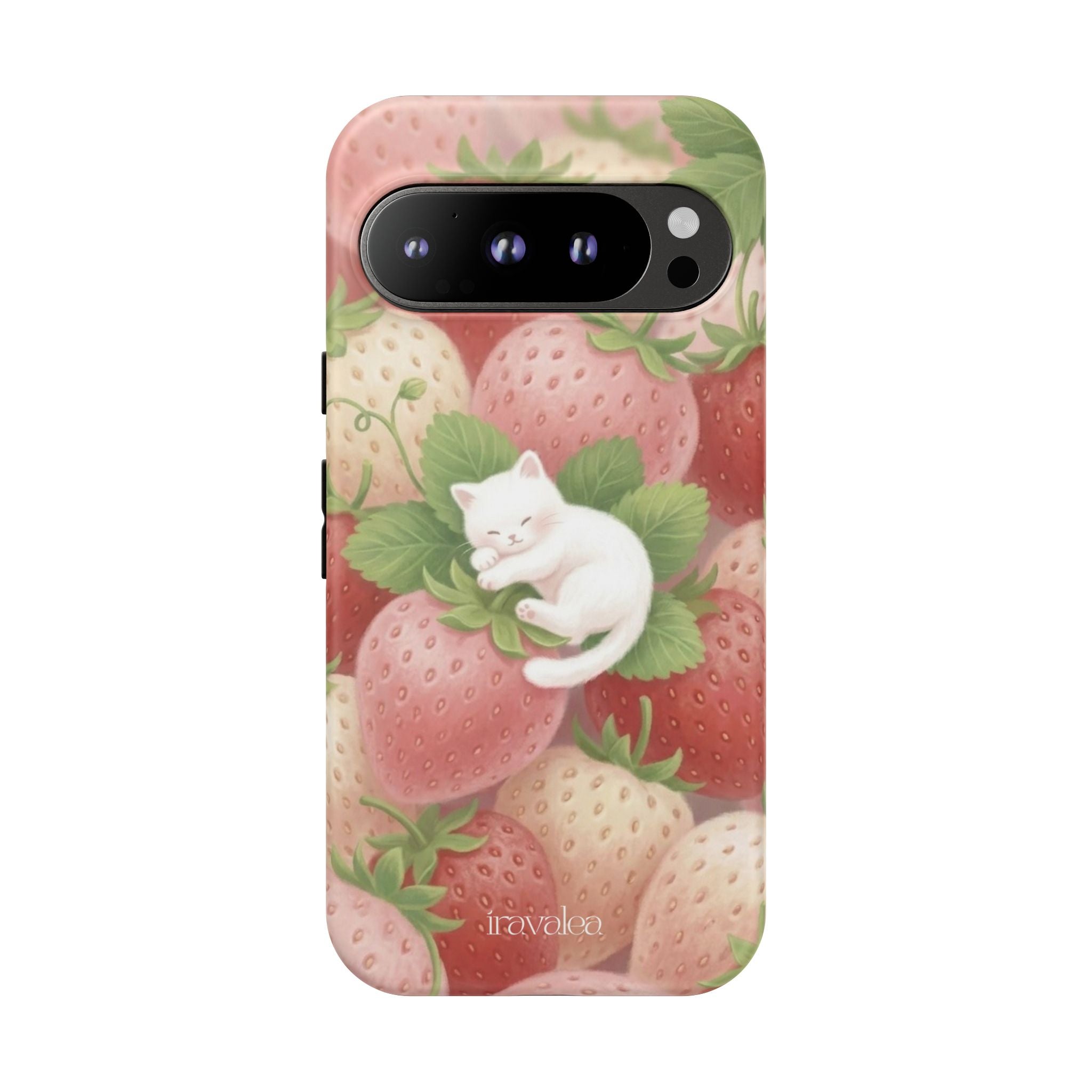 White Sleeping Cat on Strawberries Phone Case