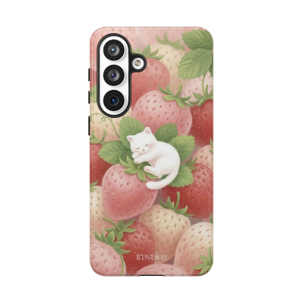 White Sleeping Cat on Strawberries Phone Case