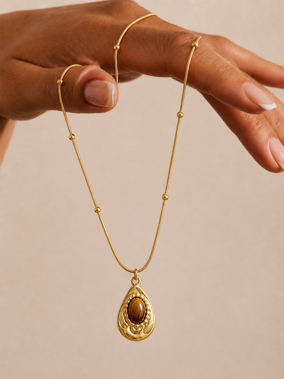 Golden Tiger Teardrop Necklace