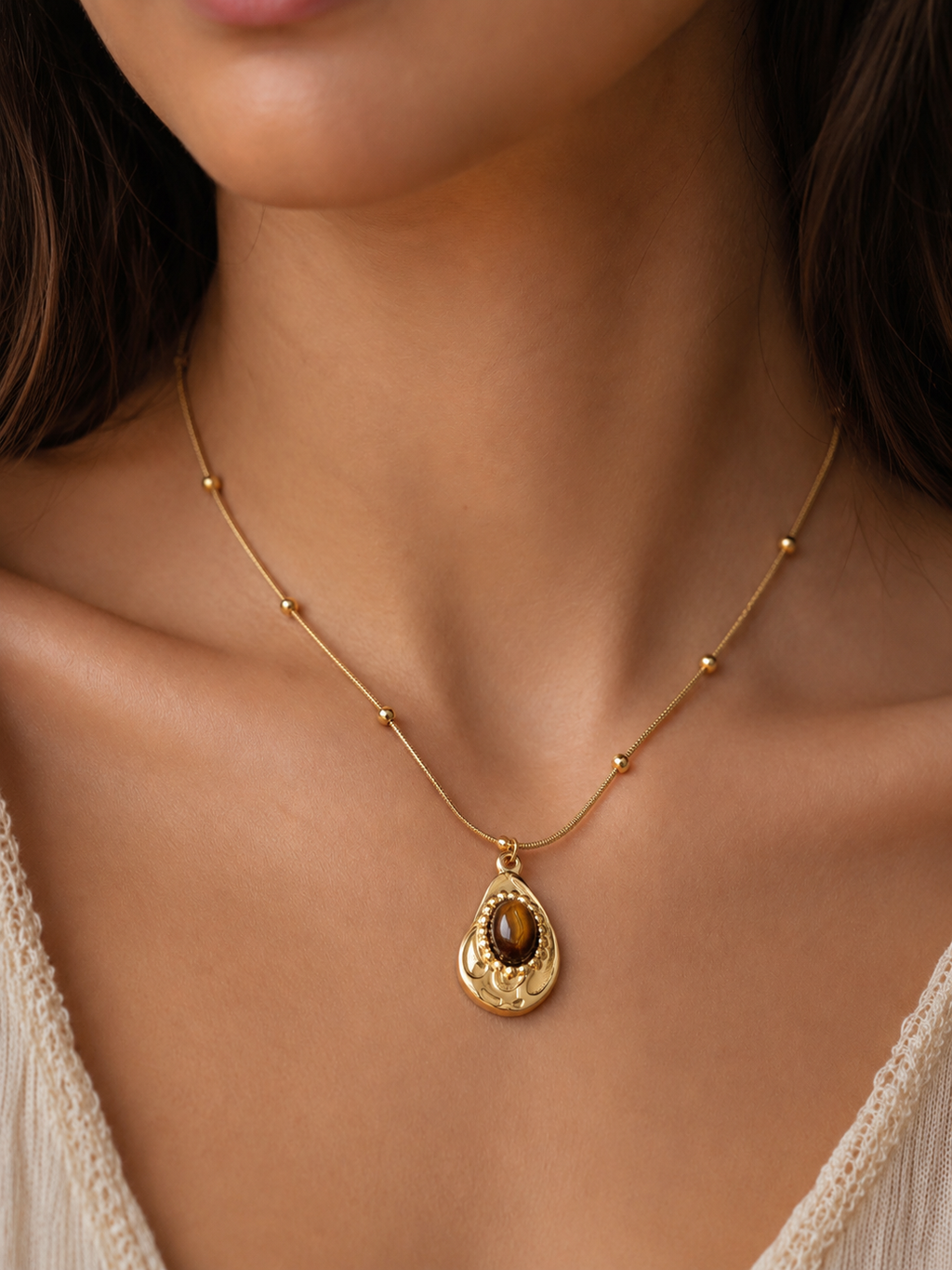 Golden Tiger Teardrop Necklace