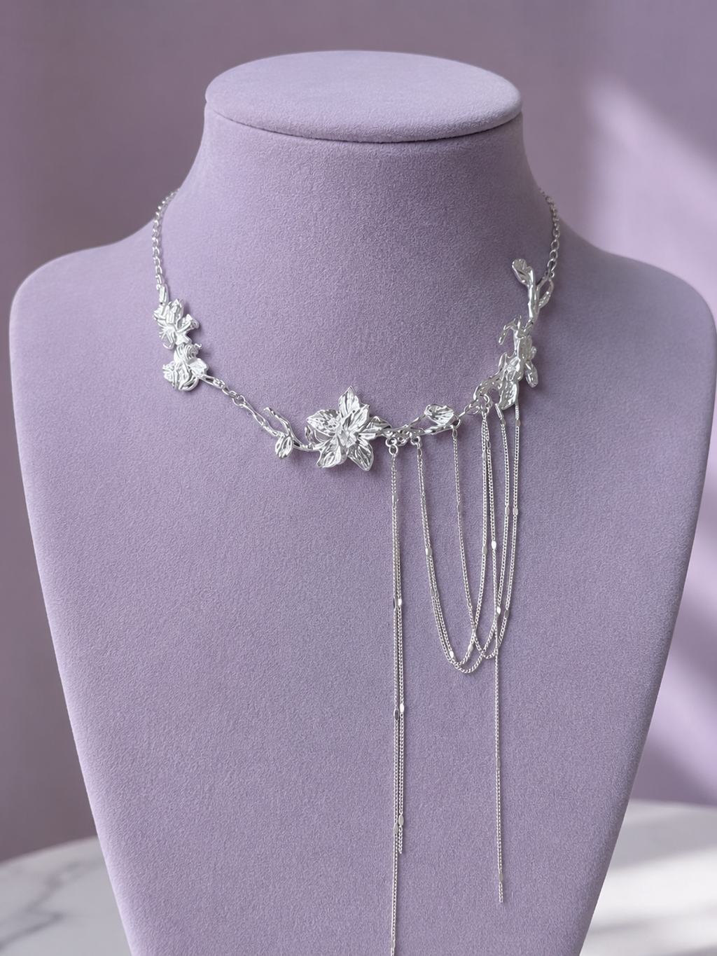 Silver Bloom Cascade Necklace