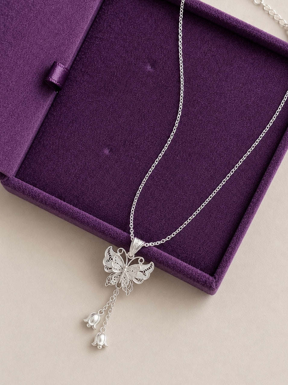 Silver Butterfly Bell Necklace