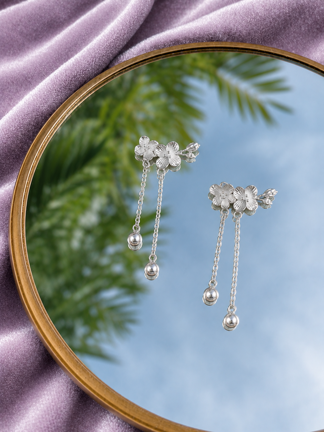 Silver Sakura Drop Earrings
