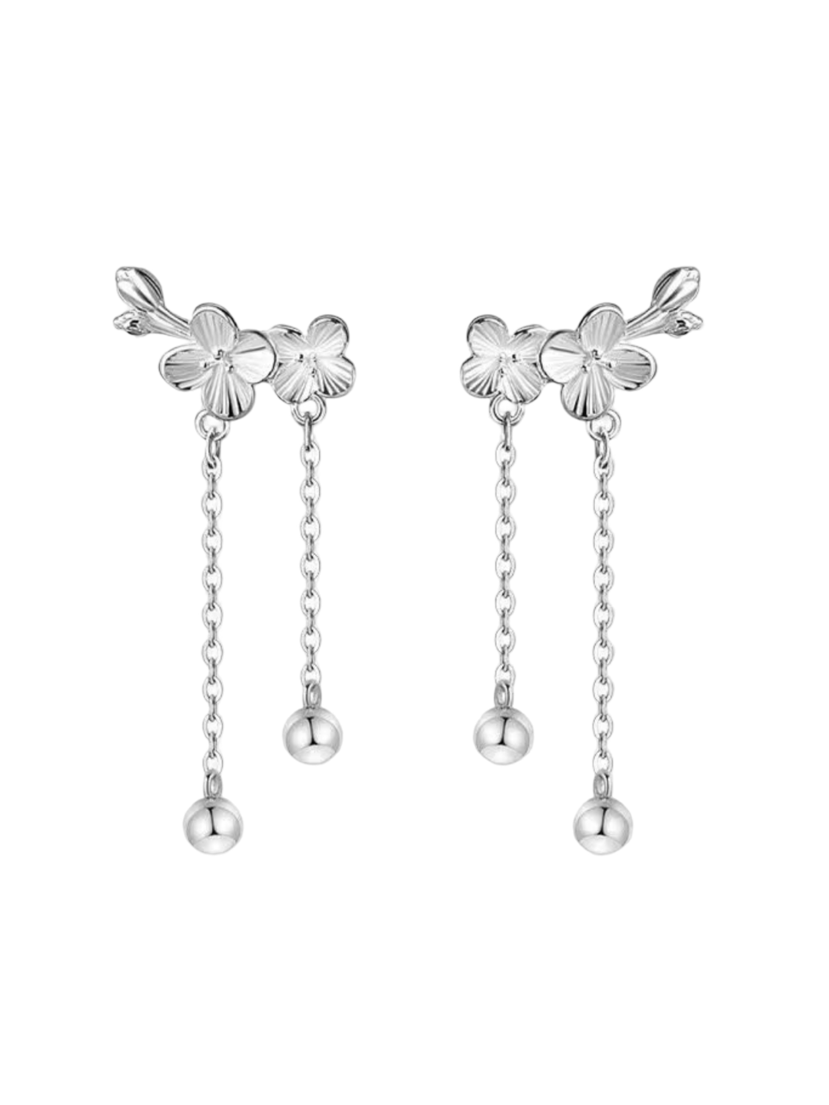 Silver Sakura Drop Earrings